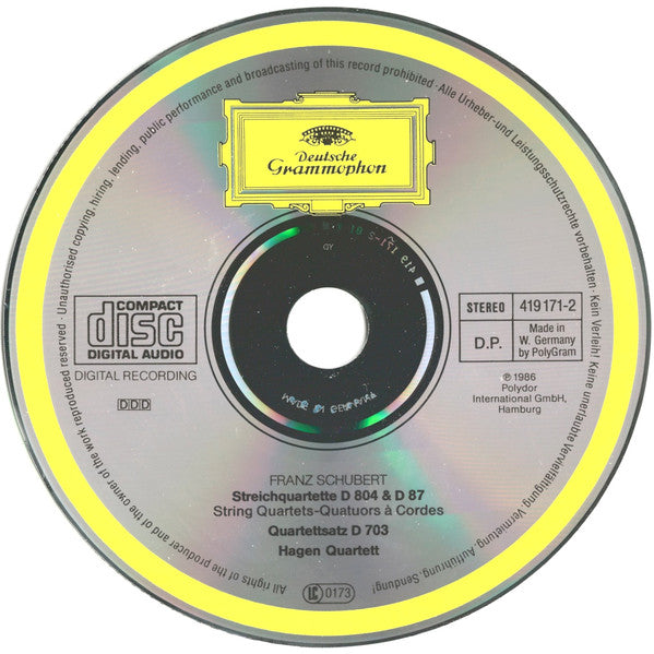 Franz Schubert ‎– Hagen Quartett : Streichquartette D804 "Rosamunde" • D703 "Quartettsatz" • D87 (CD, Album, RE)