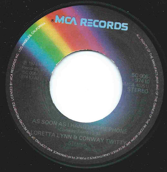 Conway Twitty & Loretta Lynn : As Soon As I Hang Up The Phone (7", Single)