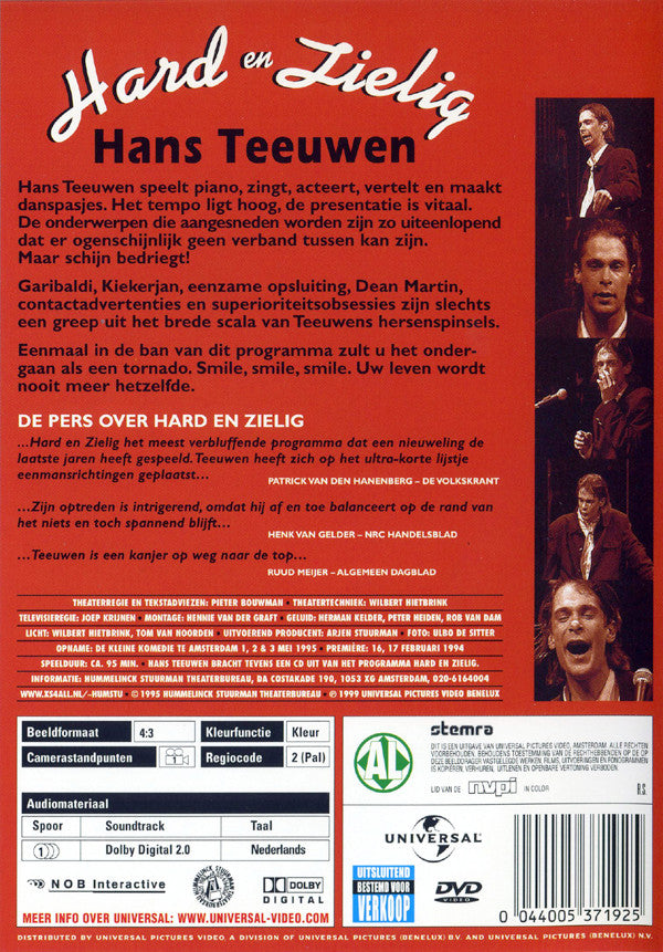 Hans Teeuwen : Hard En Zielig (Integrale Theaterversie Live!) (DVD-V, PAL)