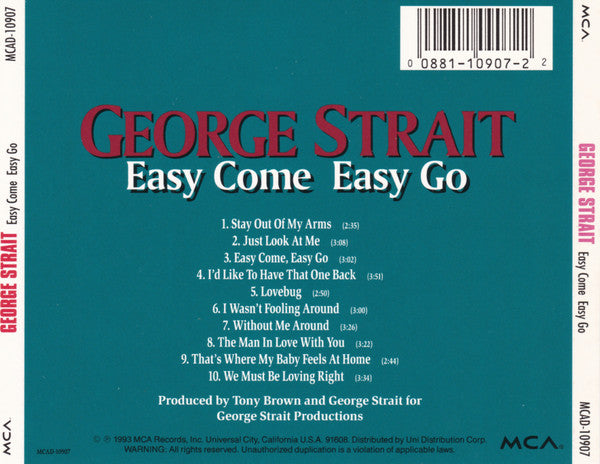 George Strait : Easy Come Easy Go (CD, Album)