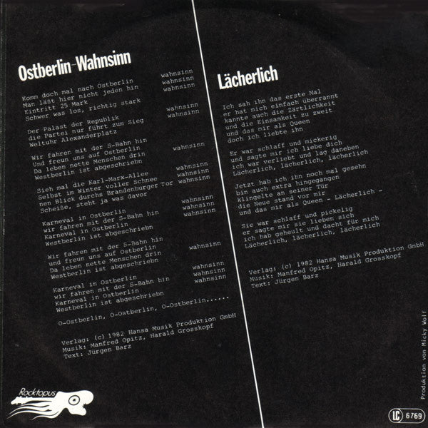 Lilli Berlin : Ostberlin - Wahnsinn (7", Single)