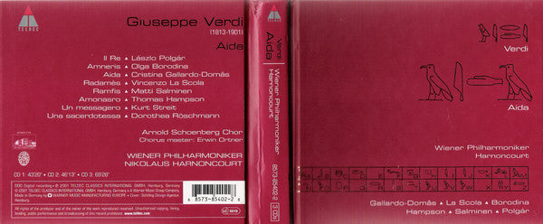 Giuseppe Verdi, Wiener Philharmoniker, Nikolaus Harnoncourt, Cristina Gallardo-Domâs, Vincenzo La Scola, Olga Borodina, Thomas Hampson, Matti Salminen (2), László Polgár : Aida (3xCD, Album)