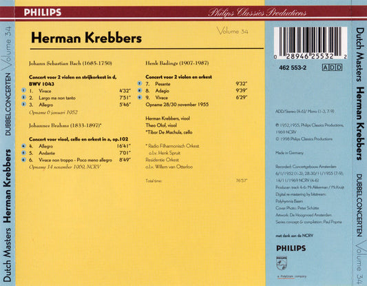 Herman Krebbers - Johann Sebastian Bach, Johannes Brahms, Henk Badings : Dubbelconcerten (CD, Comp, RM)