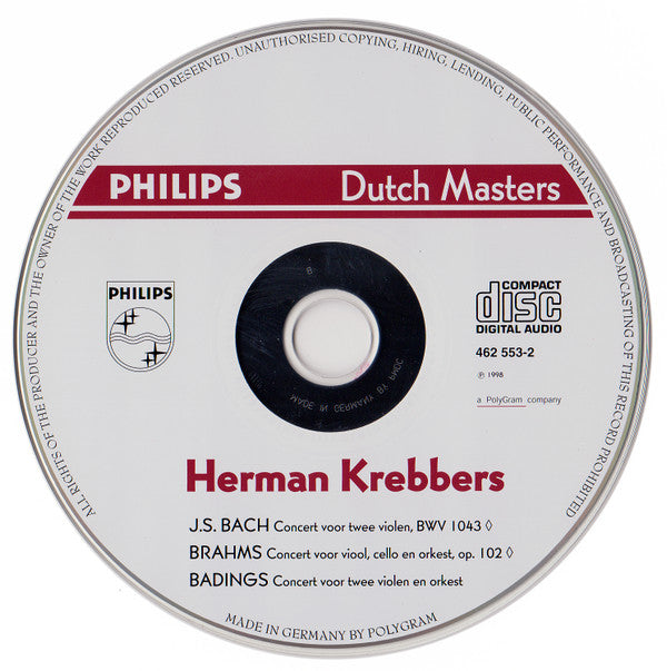 Herman Krebbers - Johann Sebastian Bach, Johannes Brahms, Henk Badings : Dubbelconcerten (CD, Comp, RM)