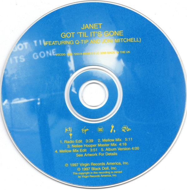Janet Jackson Featuring Q-Tip And Joni Mitchell : Got 'Til It's Gone (CD, Single, Dig)