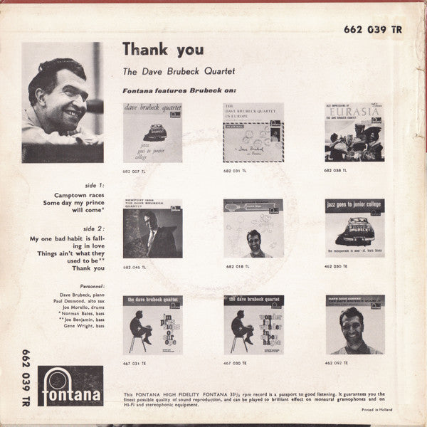 The Dave Brubeck Quartet : Thank You!  (10", EP, Mono)