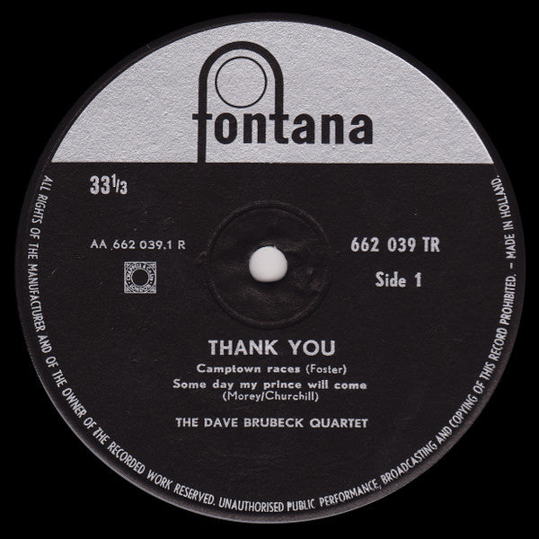 The Dave Brubeck Quartet : Thank You!  (10", EP, Mono)