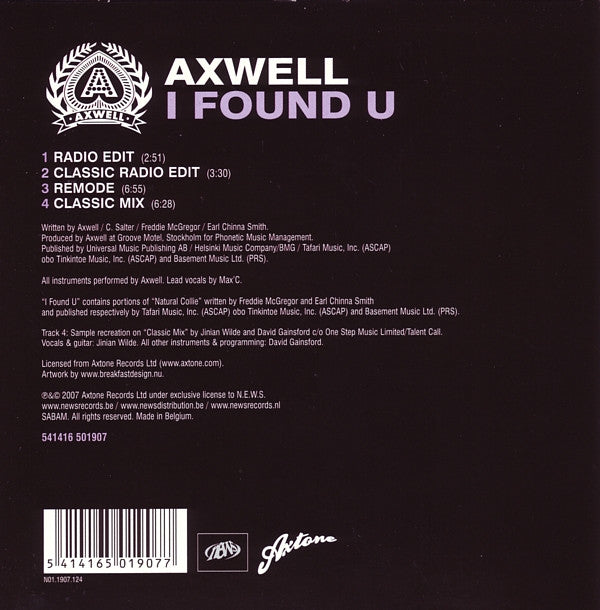 Axwell Feat. Max'C : I Found U (CD, Single)