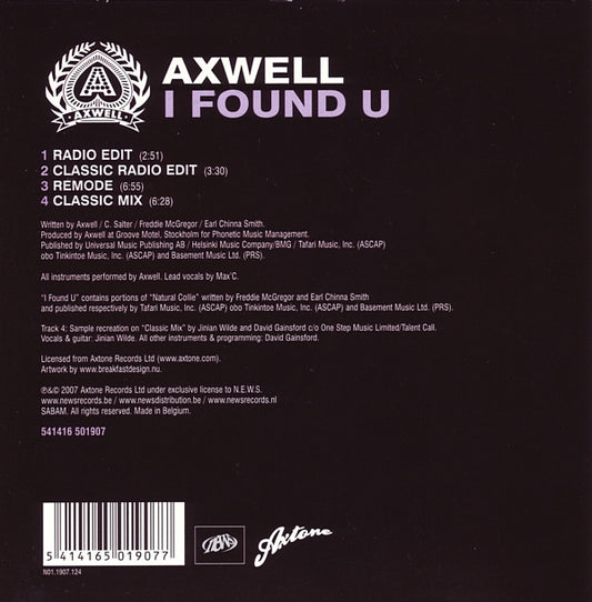 Axwell Feat. Max'C : I Found U (CD, Single)