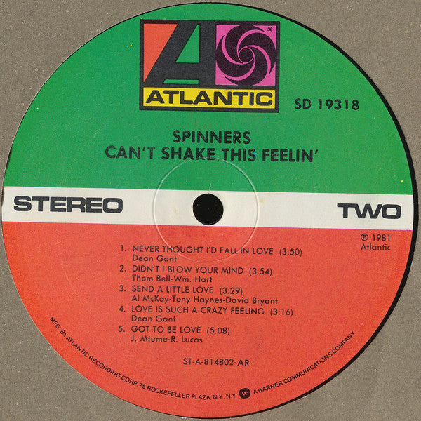 Spinners : Can't Shake This Feelin' (LP, Album)