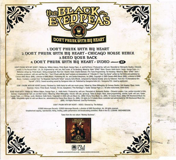 Black Eyed Peas : Don't Phunk With My Heart (CD, Maxi, Enh)
