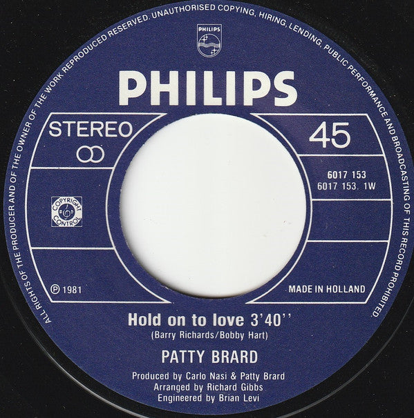 Patty Brard : Hold On To Love (7", Single)