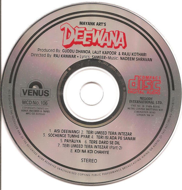 Nadeem Shravan : Deewana (CD, Album)