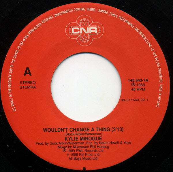 Kylie Minogue : Wouldn't Change A Thing (7", Single)