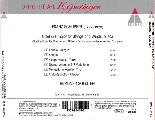 Franz Schubert - Berliner Solisten (2) : Octet, D 803 (CD, Album, RE)