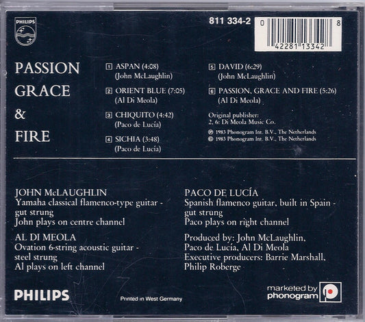 John McLaughlin, Al Di Meola, Paco De Lucía : Passion, Grace & Fire (CD, Album, RE)