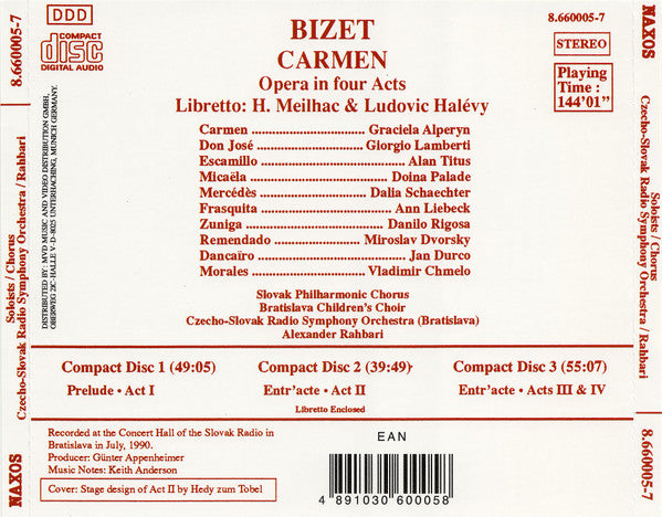 Georges Bizet, Graciela Alperyn • Giorgio Lamberti, Alan Titus • Doina Palade, Slovak Philharmonic Chorus, Slovak Radio Symphony Orchestra, Alexander Rahbari : Carmen (3xCD, Album)