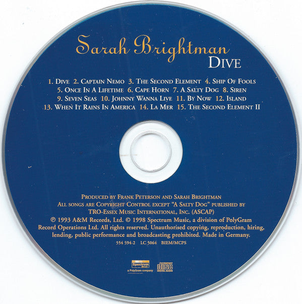 Sarah Brightman : Dive (CD, Album)