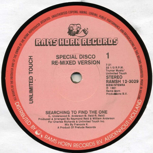 Unlimited Touch : Searching To Find The One (12")