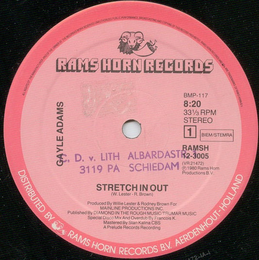 Gayle Adams : Stretch In Out / Your Love Is A Live Saver (12", Single)