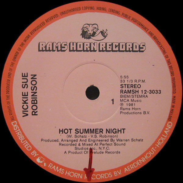 Vicki Sue Robinson : Hot Summer Night (12")
