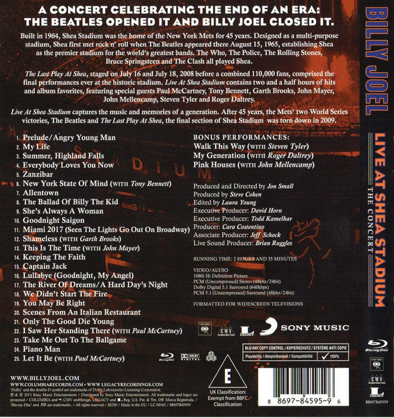 Billy Joel : Live At Shea Stadium (The Concert) (Blu-ray, Dol)