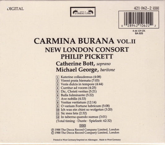 New London Consort, Philip Pickett : Carmina Burana Vol. II (CD, Album)