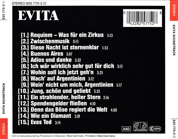 Andrew Lloyd Webber, Tim Rice, Michael Kunze : Evita (Originalaufnahme Der Deutschsprachigen Erstaufführung) (CD, Album)
