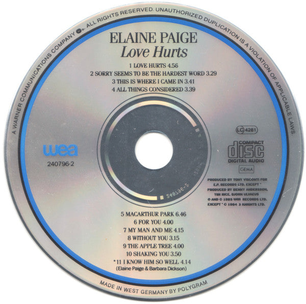 Elaine Paige : Love Hurts (CD, Album)