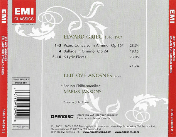 Leif Ove Andsnes, Edvard Grieg : Ballad For Edvard Grieg (CD, Comp, Enh)