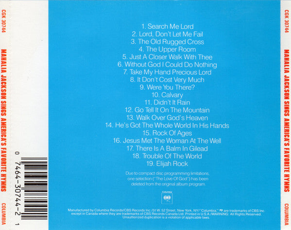 Mahalia Jackson : Mahalia Jackson Sings America's Favorite Hymns (CD, Comp, RE)