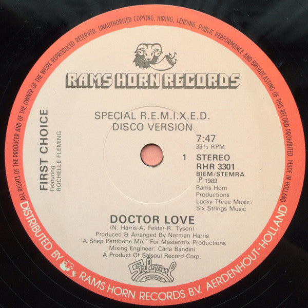 First Choice Featuring Rochelle Fleming : Doctor Love (Special Remix) (12", Single)