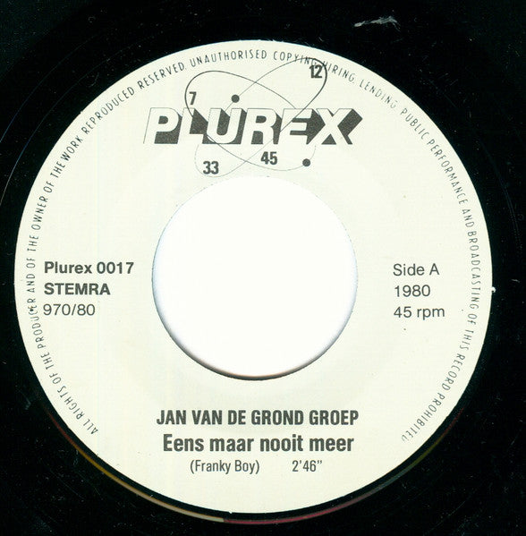 Jan Van De Grond Groep : Eens Maar Nooit Meer / Vlinder (7", Single)