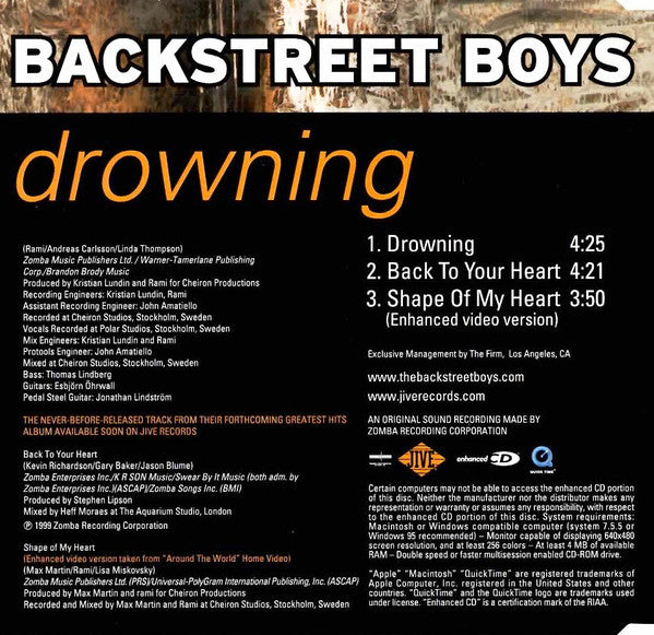 Backstreet Boys : Drowning (CD, Single, Enh)