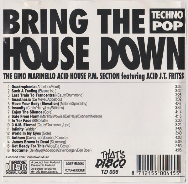 The Gino Marinello Acid House P.M. Section featuring Acid J.T. Fritss : Bring The House Down (CD)