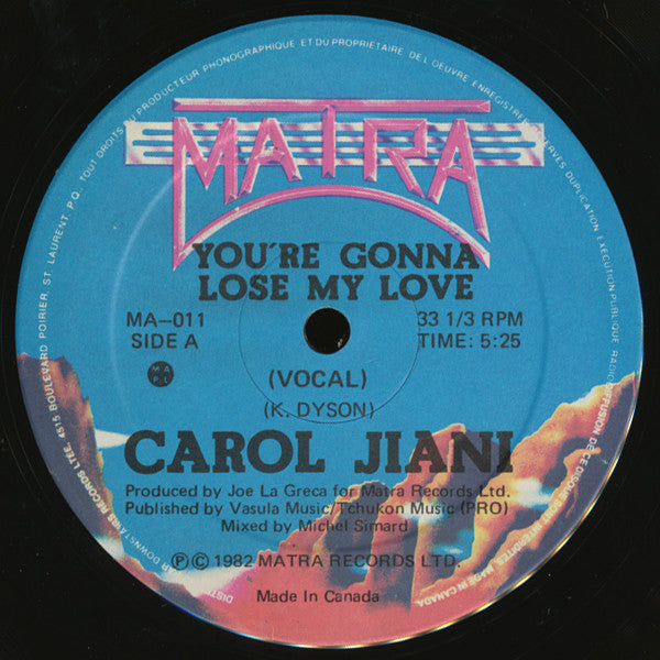 Carol Jiani : You're Gonna Lose My Love (12")
