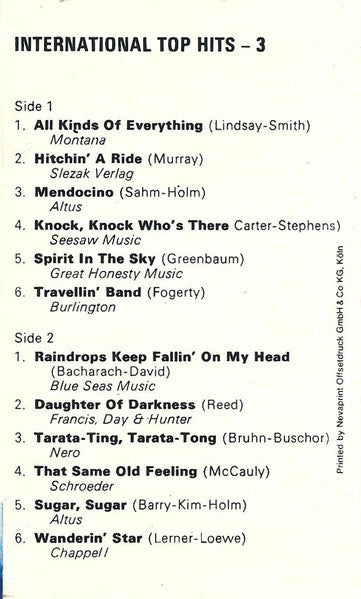 Unknown Artist : International Top Hits - 3 (Cass)