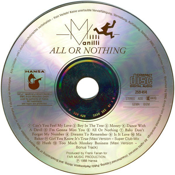 Milli Vanilli : All Or Nothing (The First Album) (CD, Album)
