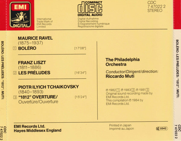 Riccardo Muti / The Philadelphia Orchestra : Boléro - Les Préludes - 1812 (CD, Comp)