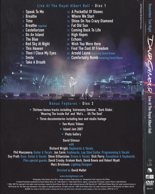 David Gilmour : Remember That Night (Live At The Royal Albert Hall) (2xDVD-V, S/Edition, PAL, Sli)