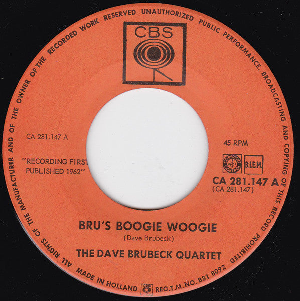 The Dave Brubeck Quartet : Bru's Boogie Woogie (7", Single)