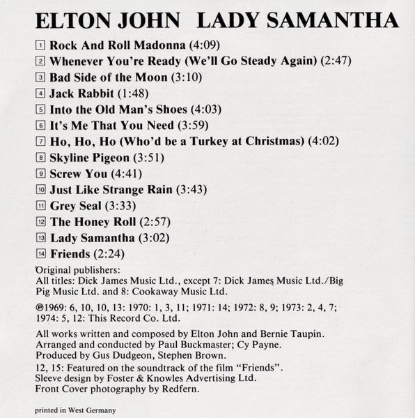 Elton John : Lady Samantha (CD, Comp)