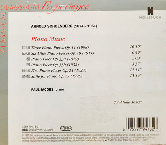Arnold Schoenberg - Paul Jacobs (3) : Piano Music (CD)