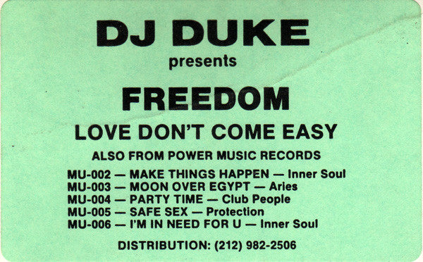 DJ Duke Presents Freedom : Love Don't Come Easy (12", TP, Sta)