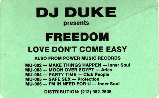 DJ Duke Presents Freedom : Love Don't Come Easy (12", TP, Sta)