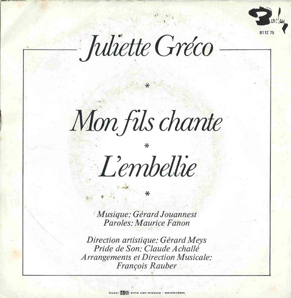 Juliette Gréco : Mon Fils Chante / L'Embellie (7", Single)