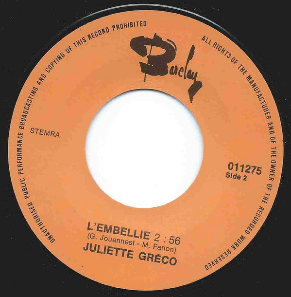 Juliette Gréco : Mon Fils Chante / L'Embellie (7", Single)