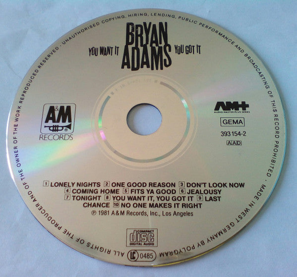 Bryan Adams : You Want It, You Got It (CD, Album, RE)