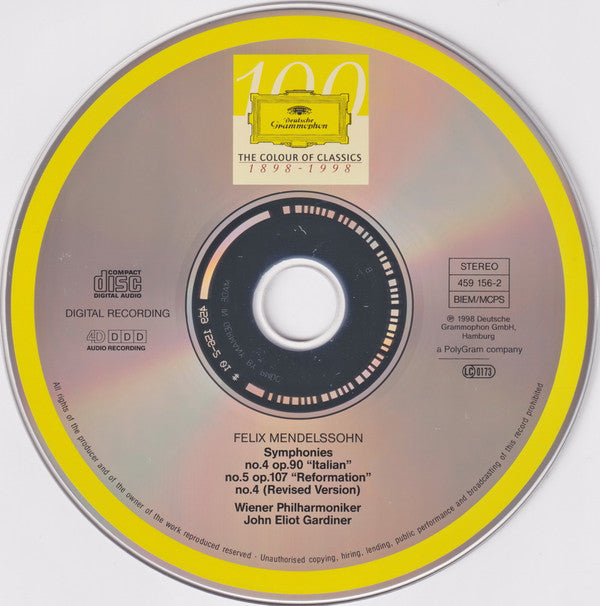 Felix Mendelssohn-Bartholdy - Wiener Philharmoniker, John Eliot Gardiner : Symphonies No. 4 "Italian" ∙ Original And Revised Versions / No. 5 "Reformation" (CD, Album, Sle)