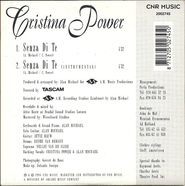 Cristina Power : Senza Di Te (CD, Single)
